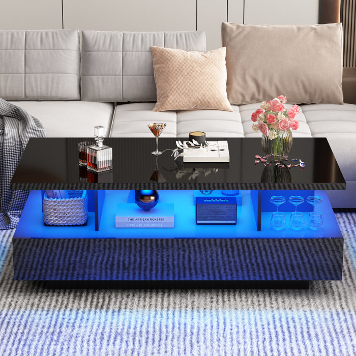 Wrought Studio Jaycean LED Lights Coffee Table With 2 Large Drawers And